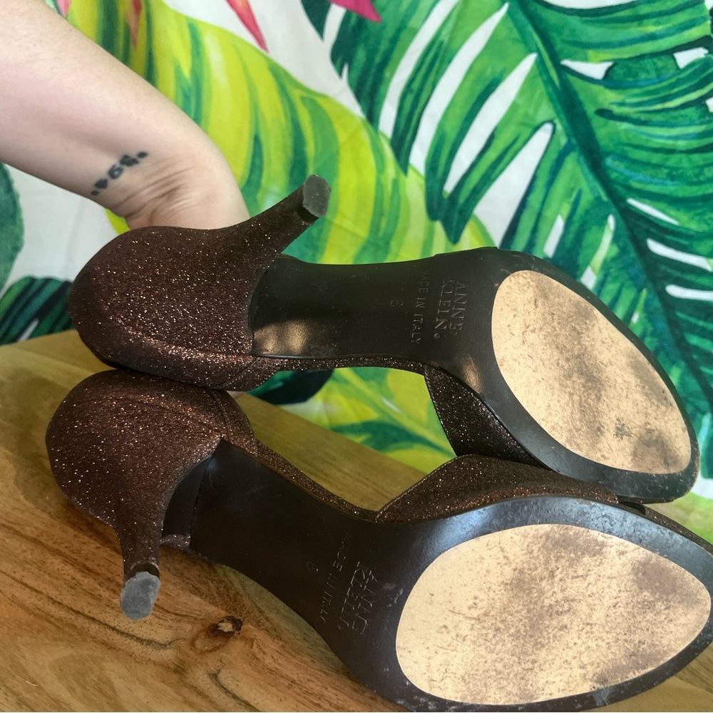 Anne Klein 8 Bronze Brown Glitter Shimmer Date Dressy Summer Stiletto Heels - Picture 6 of 8